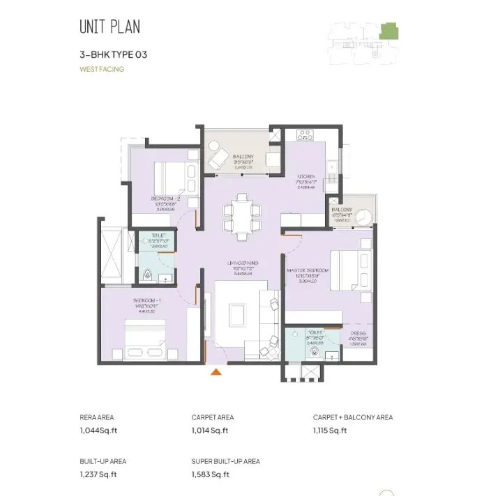 neon by modern spaaces 3 bhk type 3 floor plan